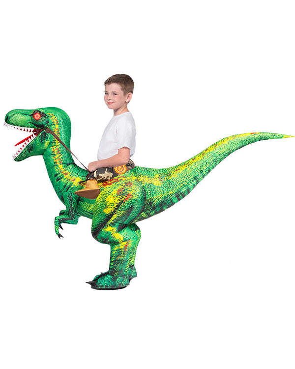 Riding A Raptor Green Inflatable Kids Costume