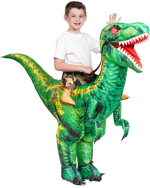 Riding A Raptor Green Inflatable Kids Costume