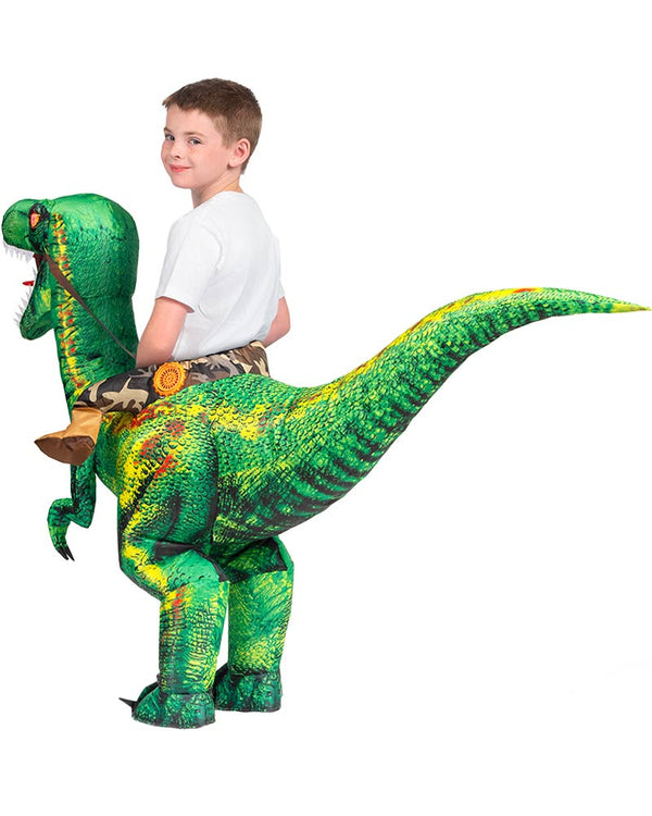 Riding A Raptor Green Inflatable Kids Costume