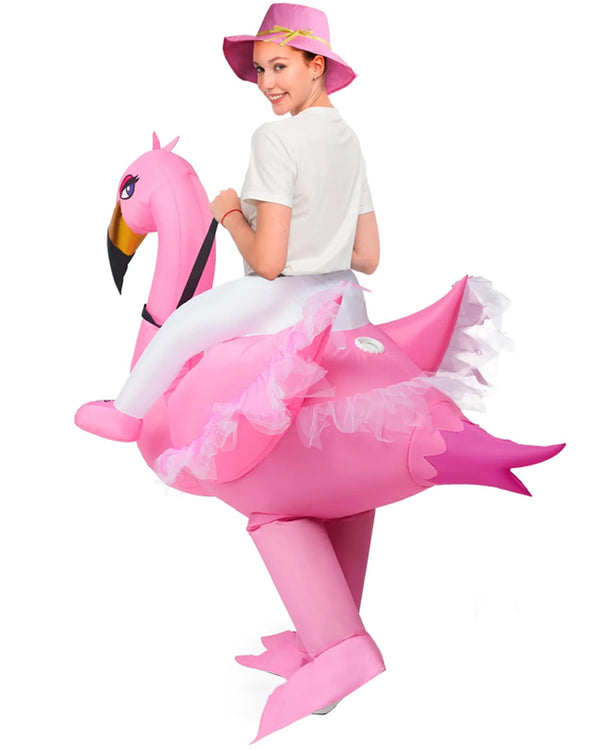 Riding An Elegant Flamingo Inflatable Adults Costume