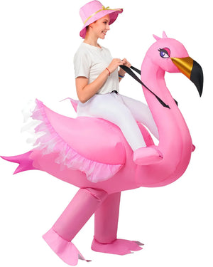 Riding An Elegant Flamingo Inflatable Adults Costume