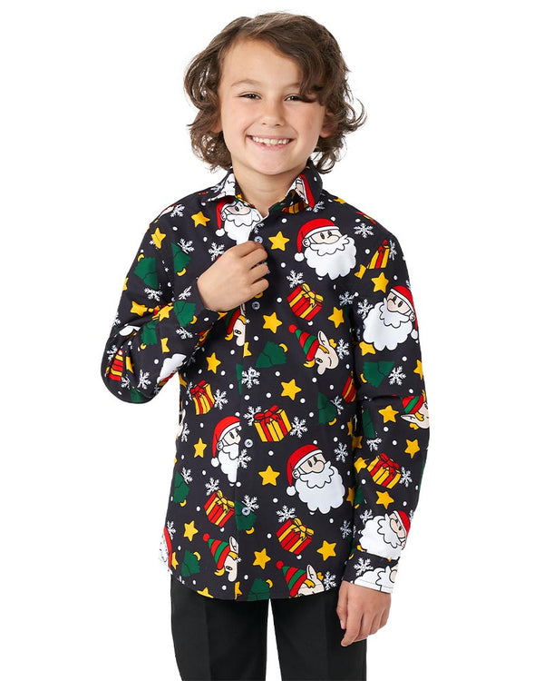 Santa Elves Black Boys Suitmeister Shirt