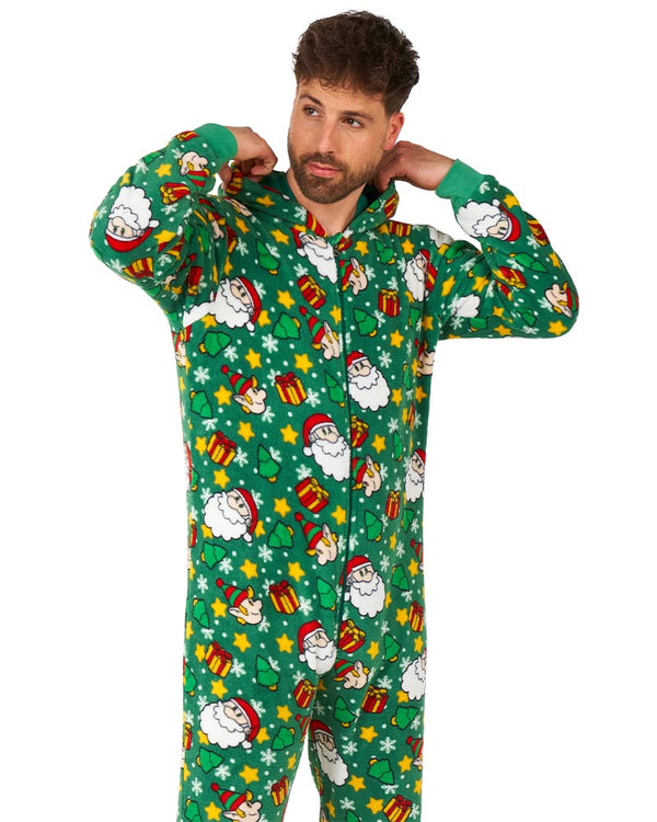 Christmas Santa Elves Green Adult Jumpsuit