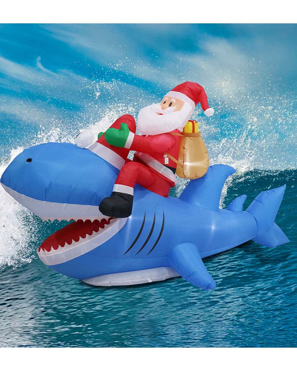 Santa Riding Shark Inflatable Decoration 2.5m