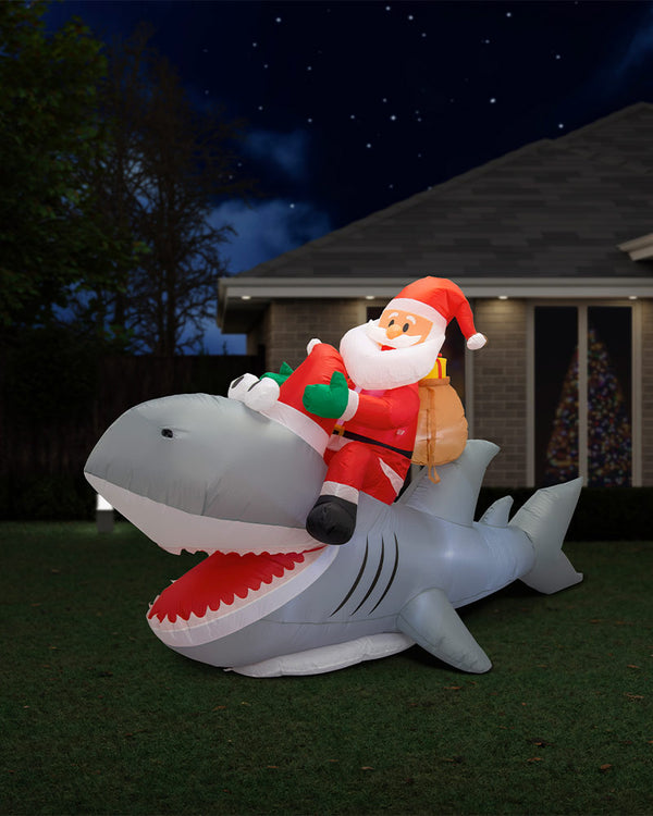 Santa Riding Shark Inflatable Decoration 2.5m