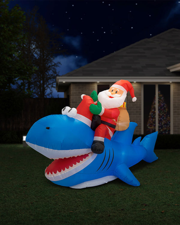 Santa Riding Shark Inflatable Decoration 2.5m