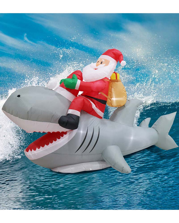 Santa Riding Shark Inflatable Decoration 2.5m