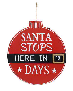 Santa Stops Here Christmas Countdown Hanging Sign 31cm