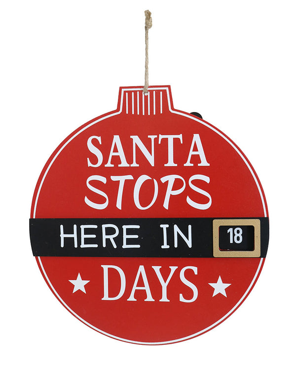 Santa Stops Here Christmas Countdown Hanging Sign 31cm