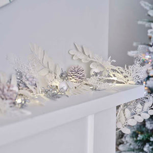 Silver Glitter and White Foliage Christmas Garland 1.8m