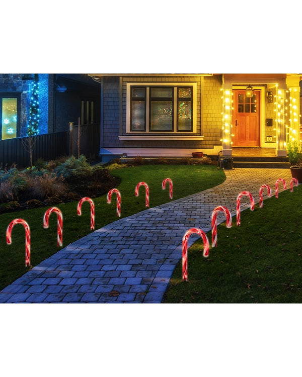 Solar Mini Candy Cane Path Christmas Lights 32cm Pack of 8