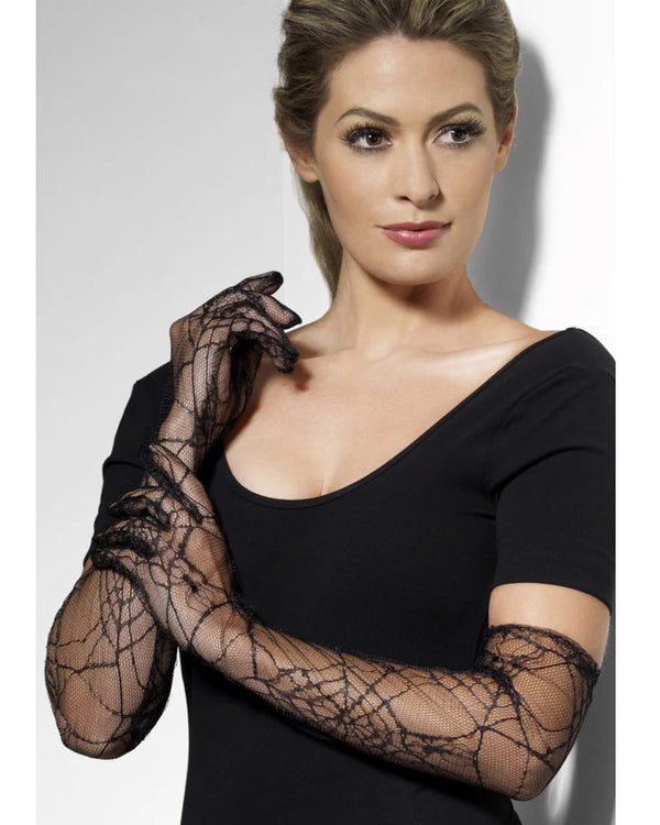 Spiderwebs Black Lace Gloves