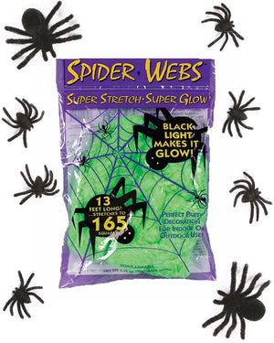 Super Stretch Green Glow in the Dark Web 50g with Bonus Spiders