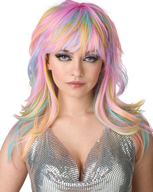 80s Tempting Tresses Long Pastel Rainbow Wig