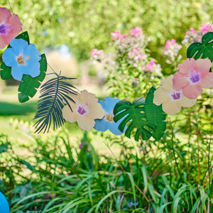 Tiki Tropics Hawaiian Palm Leaf & Hibiscus Flower Garland Decoration