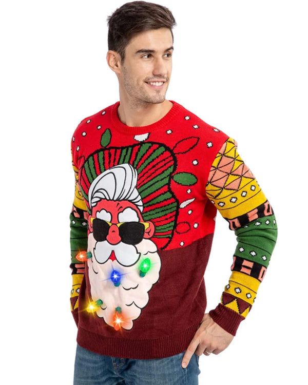 Ugly Christmas Santa with Light Bulbs Mens Sweater