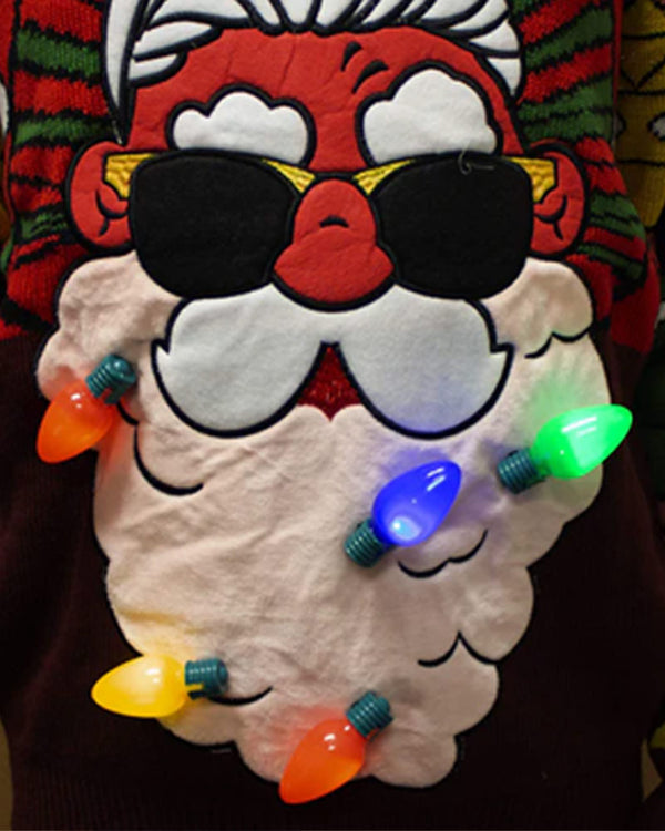 Ugly Christmas Santa with Light Bulbs Mens Sweater