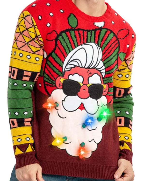 Ugly Christmas Santa with Light Bulbs Mens Sweater