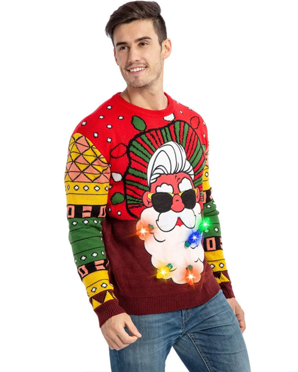 Ugly Christmas Santa with Light Bulbs Mens Sweater