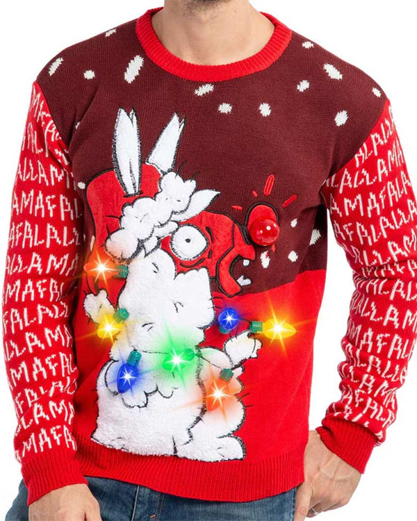 Ugly Falallama with Light Bulbs Mens Christmas Sweater