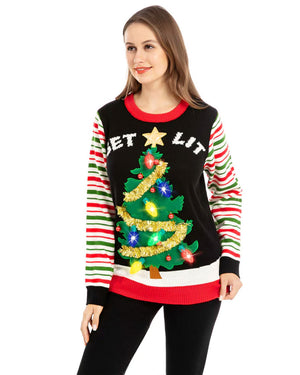 Ugly Get Lit Christmas Tree with Light Bulbs Deluxe Adult Sweater