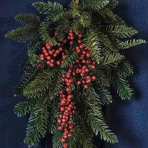 Christmas Velvet Luxe Foliage Door Swag with Berries