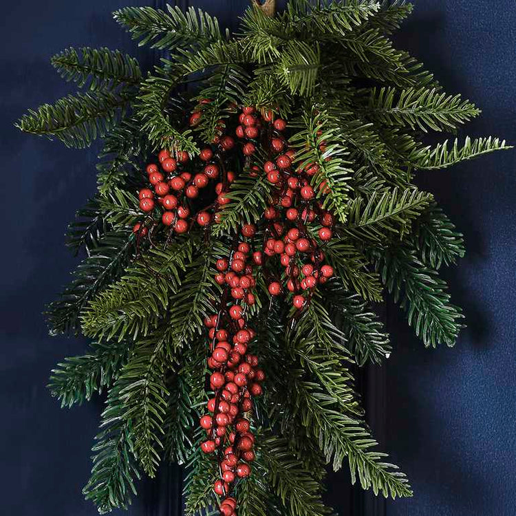 Christmas Velvet Luxe Foliage Door Swag with Berries