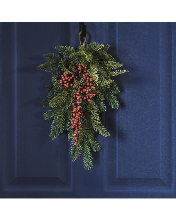 Christmas Velvet Luxe Foliage Door Swag with Berries