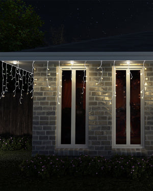 Christmas Warm White Solar 600 Piece Snowing Icicles 8.3m