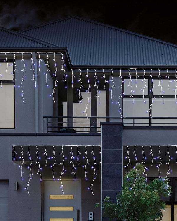 White Blue 480 Piece Christmas LED Snowing Icicle Lights 11.9m