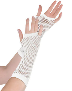 White Long Fishnet Gloves