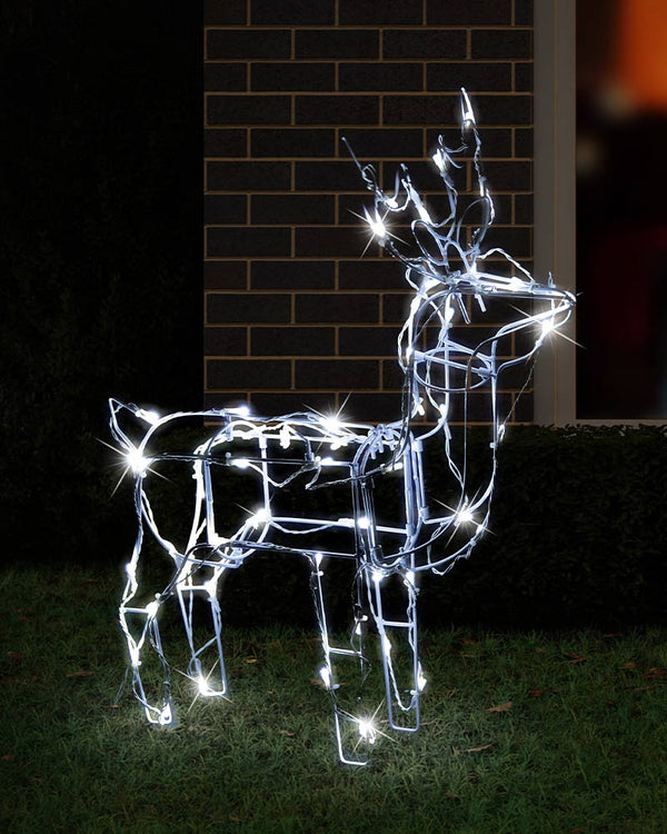 Solar Cool White Christmas LED Standing 3D Reindeer