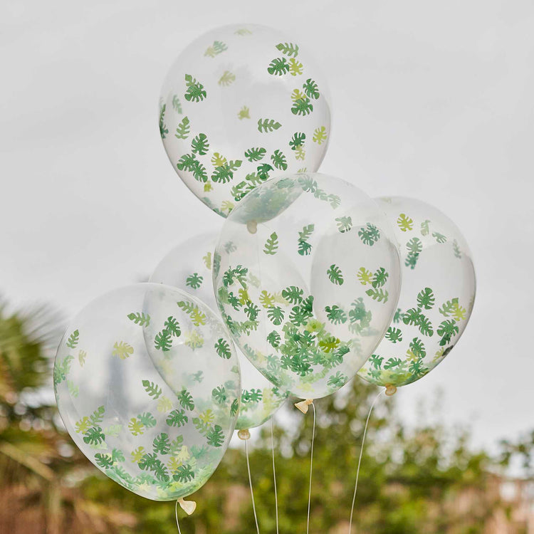 Wild Jungle Balloon Bundle Jungle Leaf Confetti Filled 30cm Latex Balloons Pack of 5