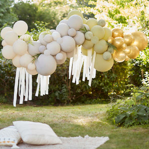 Wild Jungle Balloon Backdrop Balloon Arch with Streamers & Leaves Green, Cream, Grey & Gold Chrome Pack of 83