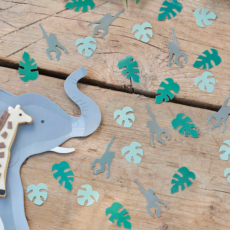 Wild Jungle Table Confetti Jungle Leaf & Monkey Confetti Green