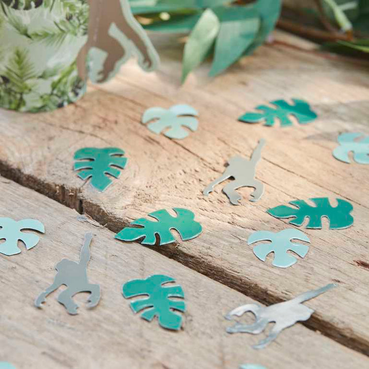 Wild Jungle Table Confetti Jungle Leaf & Monkey Confetti Green