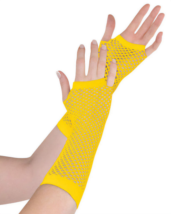 Yellow Long Fishnet Gloves