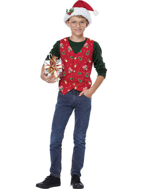 Red Christmas Holiday Vest Kids Costume