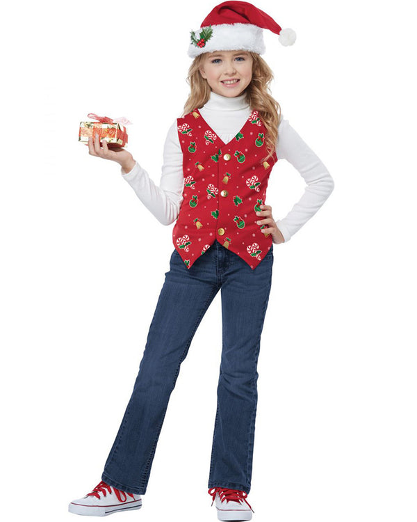 Red Christmas Holiday Vest Kids Costume