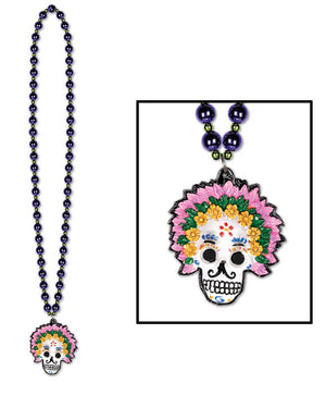 Day of the Dead Beads with Pink Medallion