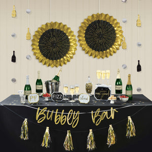 Happy New Year Bubbly Bar Decorating Kit Black, Silver & Gold