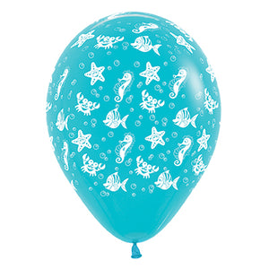 Sempertex 30cm Sea Creatures Fashion Caribbean Blue Latex Balloons, 6PK Pack of 6