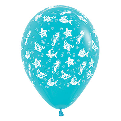 Sempertex 30cm Sea Creatures Fashion Caribbean Blue Latex Balloons, 6PK Pack of 6