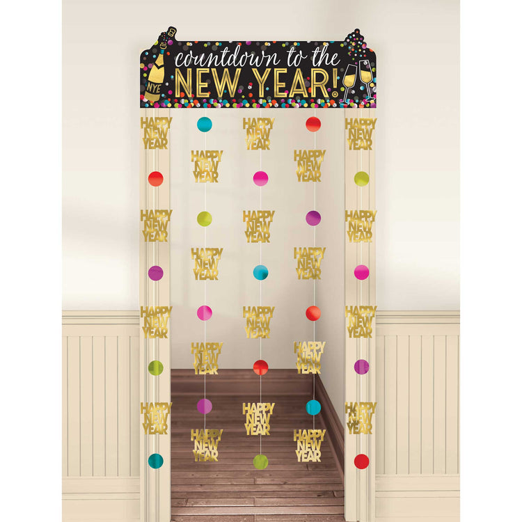 Countdown to the New Year Door Curtain Colourful Confetti & Gold Hot Stamped