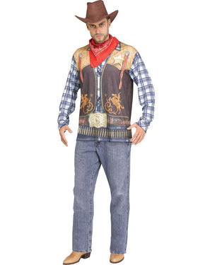 Cowboy Mens Shirt Hat and Bandana Kit