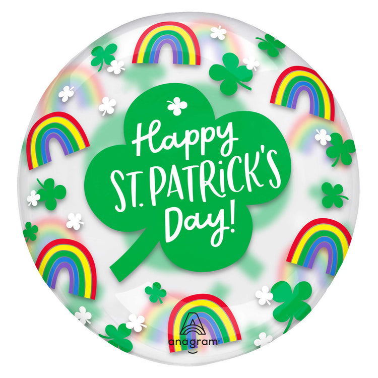Printed Clearz Happy St Patricks Day Rainbows & Shamrocks Balloon