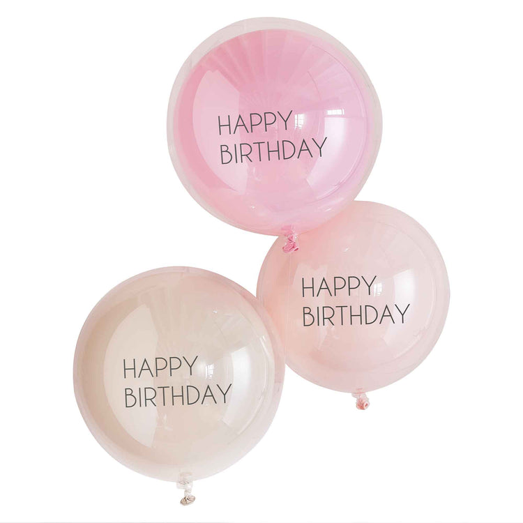 Mix It Up Balloon Bundle Happy Birthday Double Stuffed Pink Pack of 3