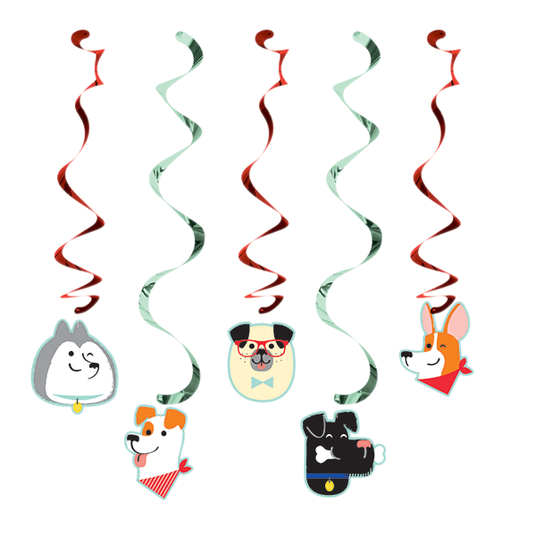 Dog Party Hanging Swirl Decorations Pack of 5
