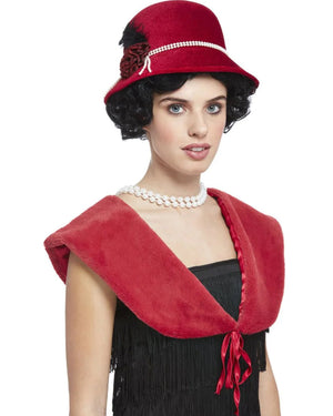 1920s Berry Hat and Faux Fur Stole Set