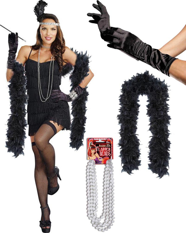 1920s Black Flapper Womens Costume Kit